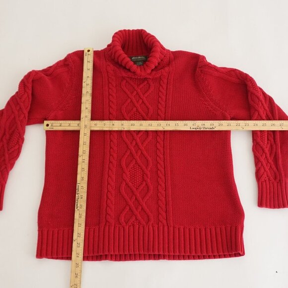 Eddie Bauer Red Knit Cotton Blend Cable Knit Fisherman Turtleneck Sweater Xl - Picture 4 of 10